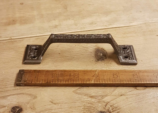 Square D Pull Handle Cast Antique Iron AZTEC design 150mm