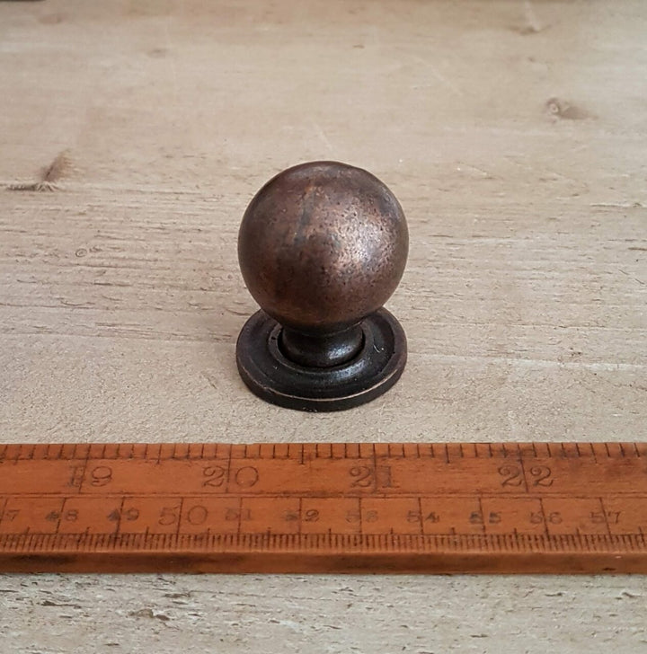 Knob Ball Knob Stem + Plate Cast Antique COPPER 32mm Diameter