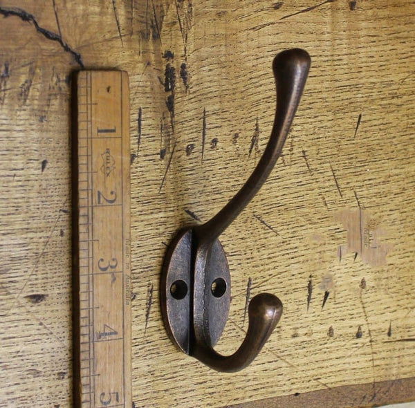 Hat Coat Hook Victorian 2 Hole Round Stem Antique Copper 110mm