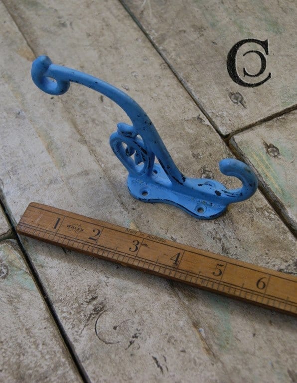 Hat Coat Hook Swan Neck 'P' Antique Dark Blue Patina 4 Hole 130mm