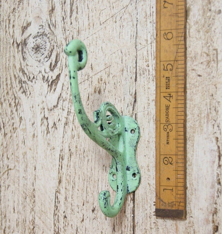 Hat Coat Hook Swan Neck 'P' Antique Green Patina 4 hole 130mm