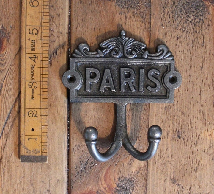 Plaque Robe Hook Double PARIS Antique Iron 110mm x 120mm