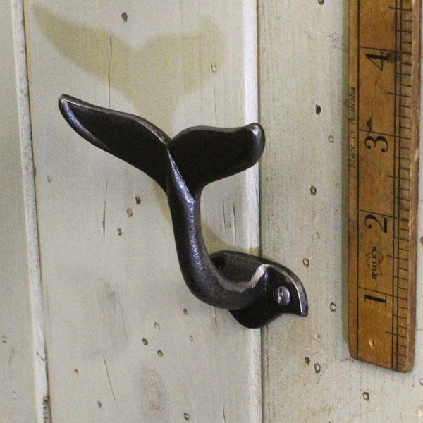 Hat Coat Hook WHALE FIN Cast Antique Iron 90mm