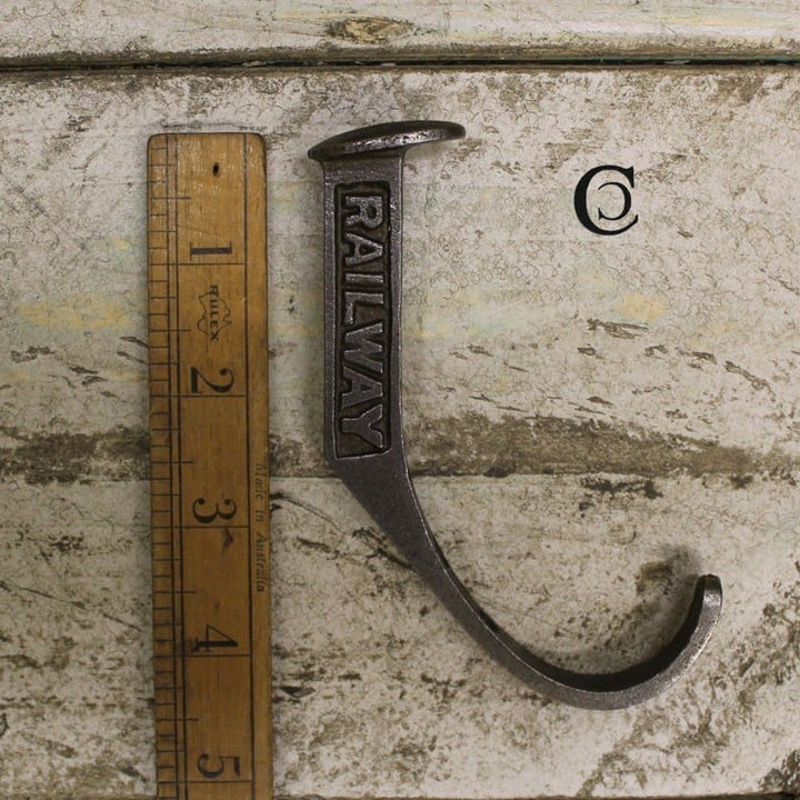 Coat Hook Double RAILWAY Angled Cast Antique Iron 125mm