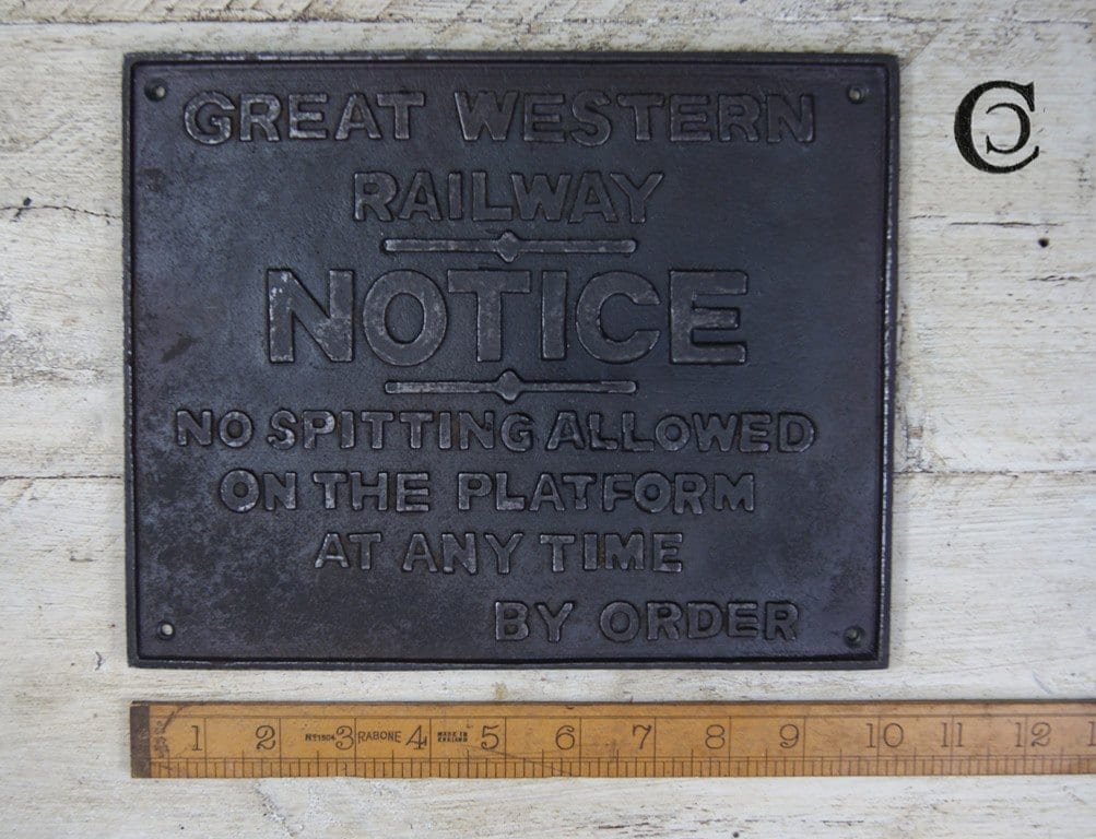 Plaque GWR Sign No Spitting Cast Iron 200mm x 250mm – Cottingham Collection