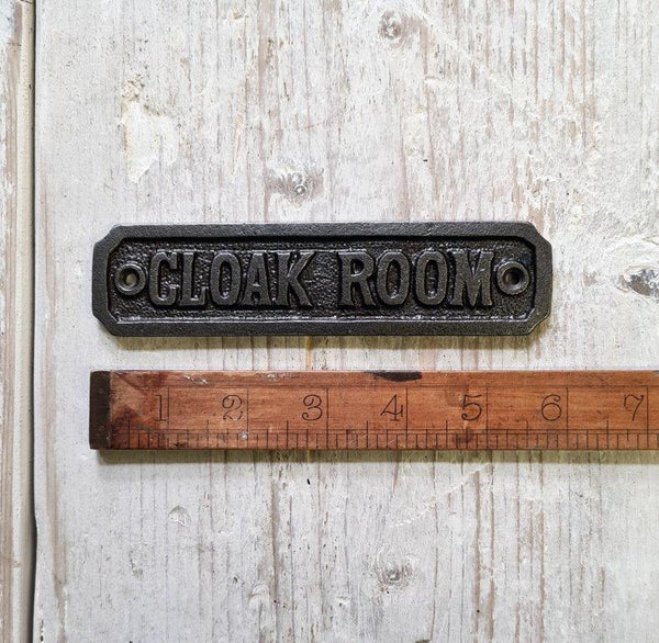 Plaque CLOAKROOM Cast Antique Iron 35mm x 152mm