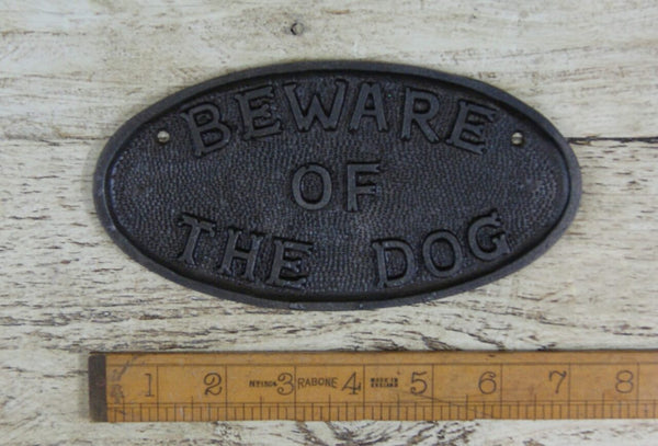 Plaque BEWARE OF THE DOG Chain Antique Cast Iron 180mm