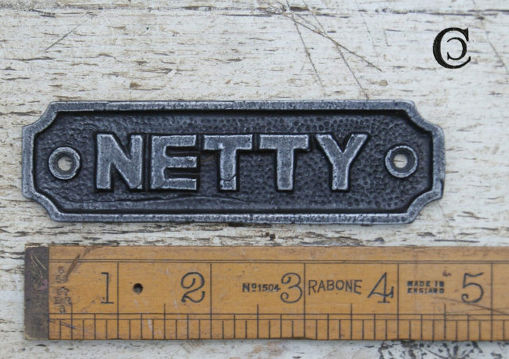 Plaque NETTY (Toilet) Cast Antique Iron 45mm x 152mm