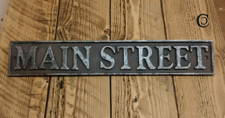 Wall Sign Plaque MAIN STREET Antique Cast Iron Iron 70mm x 430mm