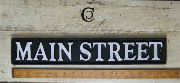 Wall Sign Plaque MAIN STREET Black White  4" x 16"