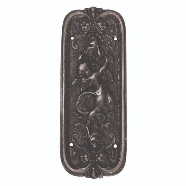 Push Finger Plate CHERUB Ornate Antique Iron 200mm x 80mm