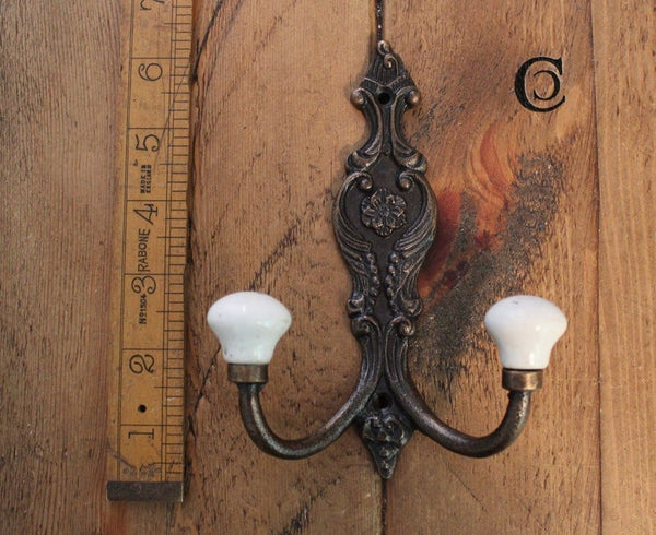 Hat and Coat Hook FRENCH STYLE 2 White Ceramics Antique Copper 125mm