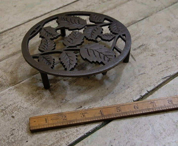 Trivet Circular Antique Iron ROSE LEAF 180mm Diameter