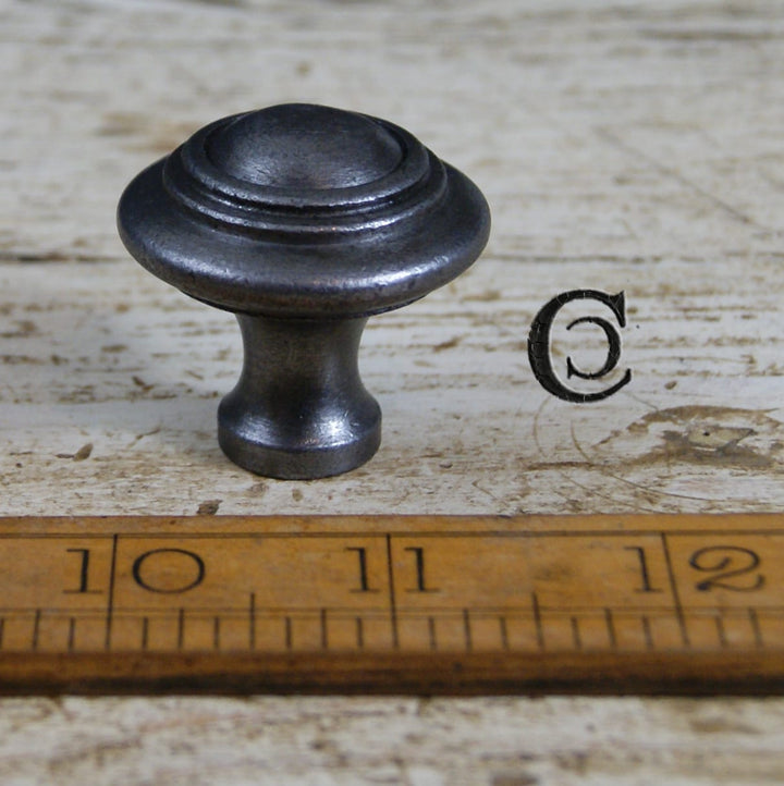 Knob Domed with Circular Rings Antique Iron 36mm