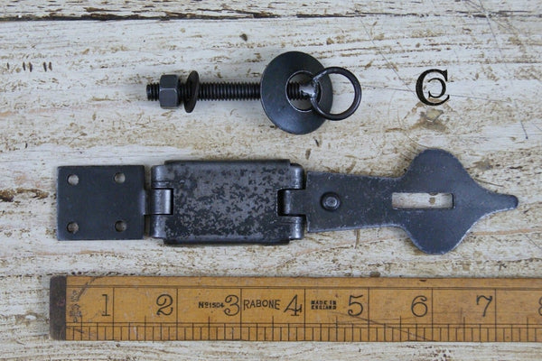 Hasp Staple Spear Head Hinged 3 Part Antique Iron 180mm Overall