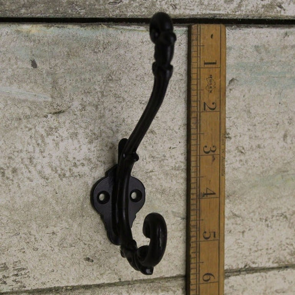 Hat Coat Hook ORNATE Cast Iron Satin Black Epoxy 148mm