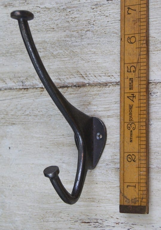 Hat Coat Hook Flat Top Double Cast Antique Iron Large 150mm