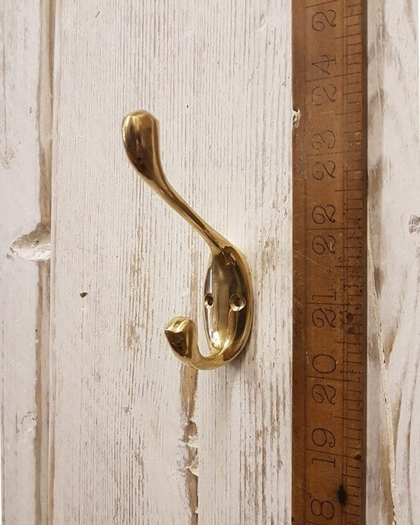 Hat Coat Hook Double Solid Brass Polished 90mm