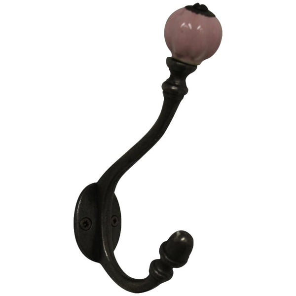 Coat Hook ALBANY Acorn Pink Ceramic Shell Tip Antique Iron 125mm