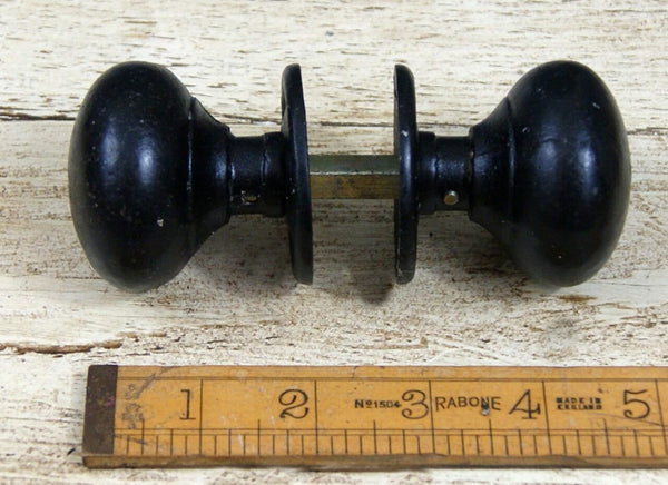 Round Cottage Bun Door Knob Set Black Wax 50mm Diameter