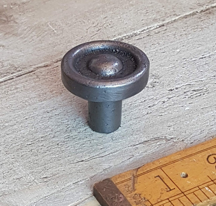 Knob with Indent Rim Straight Stem Antique Iron 35mm