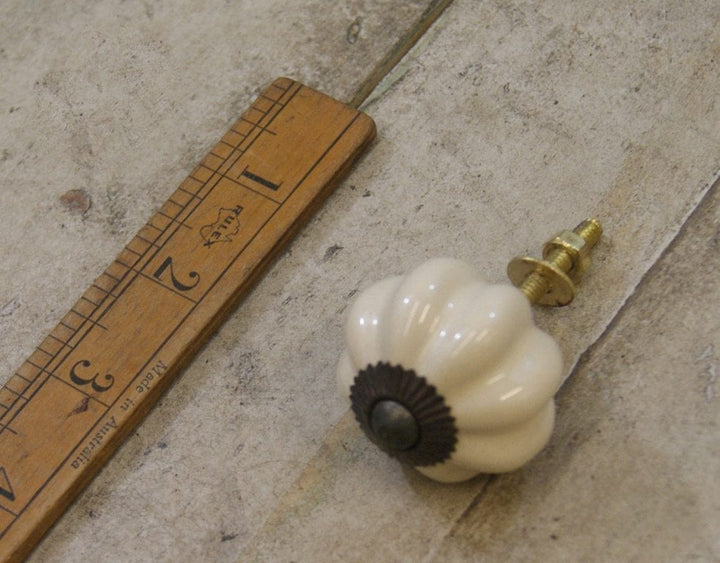 Knob Off White Ceramic ALBANY with Antique Iron Back Plate 35mm