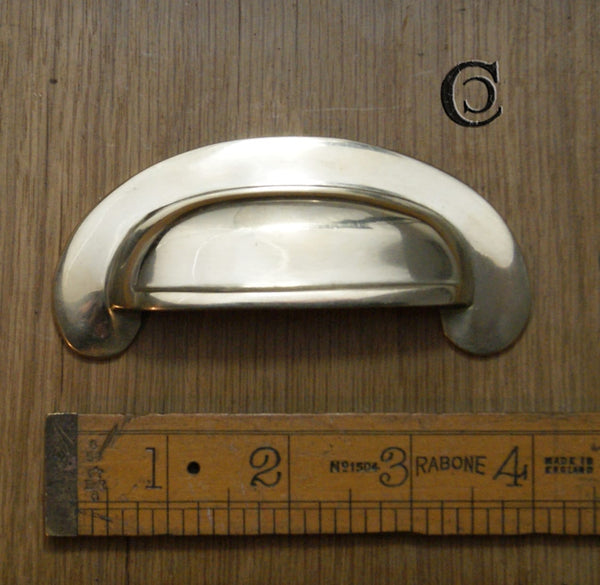 Cup Handle Round Lipped Polished Brass M4 Rear Fix 102mm