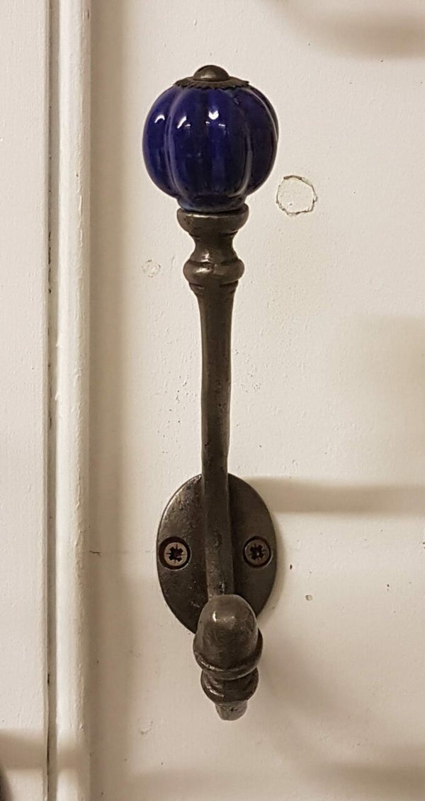 Coat Hook ALBANY Acorn Dark Blue Ceramic Shell Tip Iron 125mm