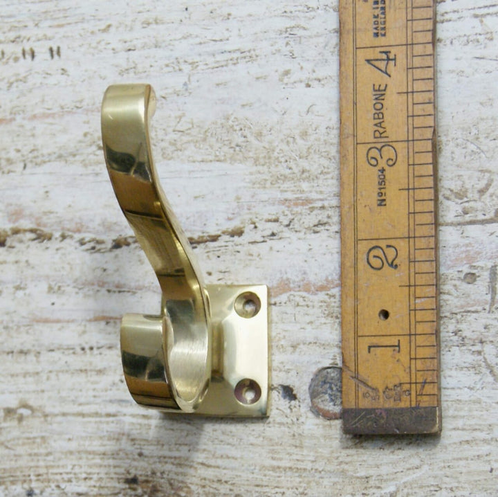 Hat Coat Hook VOLUTE Square Plate Polished Brass 100mm