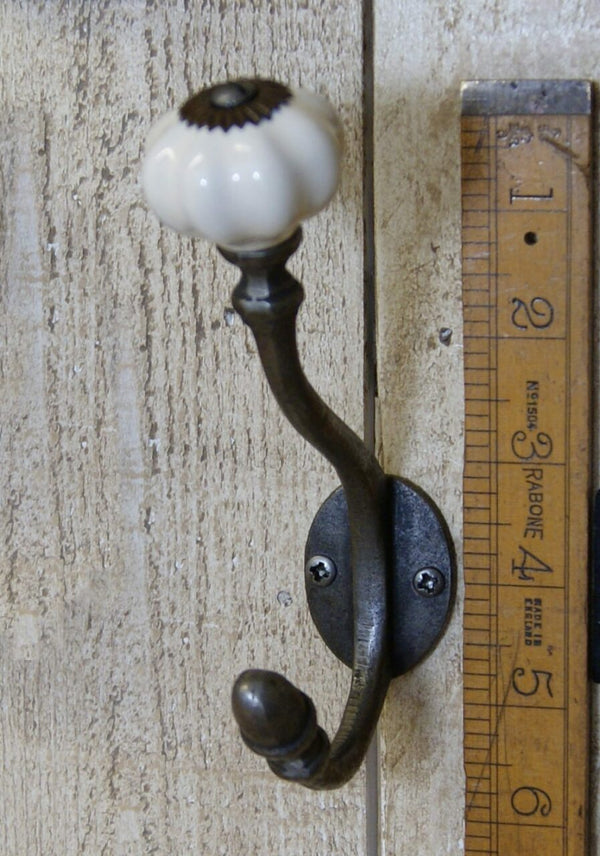 Coat Hook ALBANY Acorn Off White Ceramic Shell Tip Antique 150mm