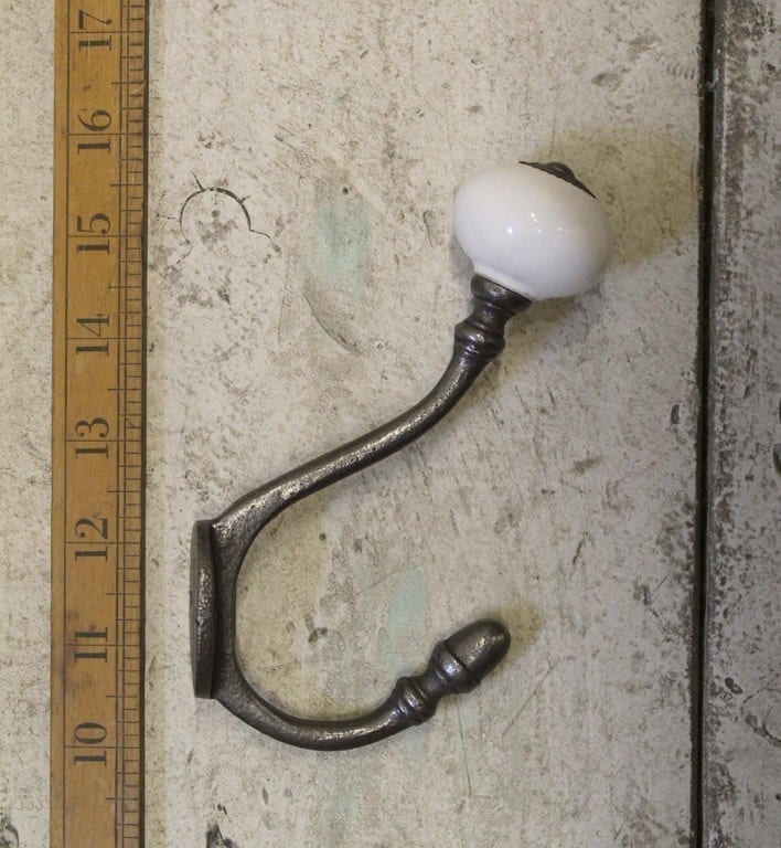 Hat Coat Hook Acorn ELDON Wide Ceramic Top Antique Iron 125mm