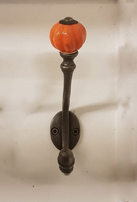 Coat Hook ALBANY Acorn Orange Ceramic Shell Tip Antique Iron 125mm