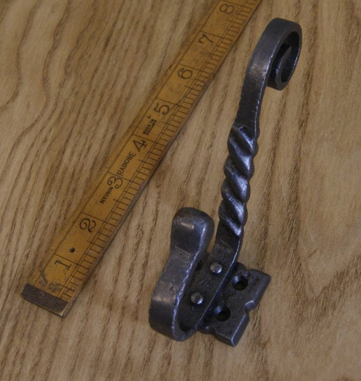 Hat Coat Hook Twisted Riveted to Base Antique Iron 125mm