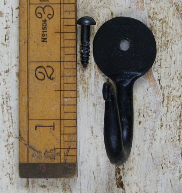 Key Hook Single Penny End Hand Forged Black Black Wax 60mm