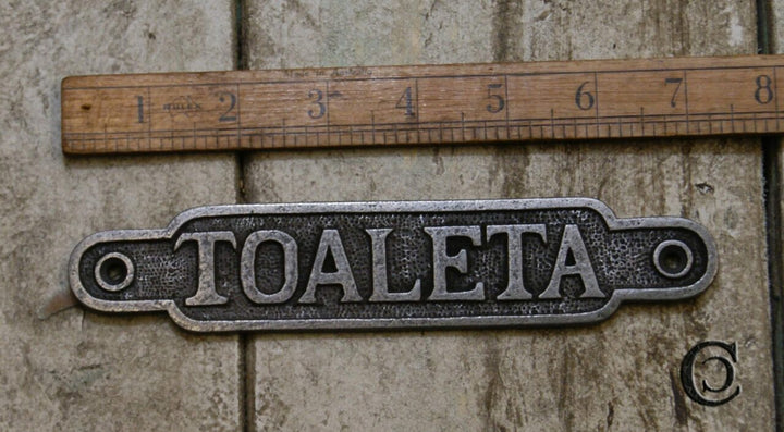 Plaque TOALETA Design Antique Iron 35mm x 185mm