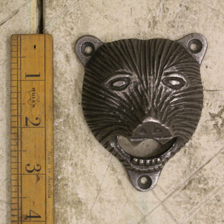 Bottle Opener Wall Mounted BEAR HEAD (angry) Cast Antique Iron