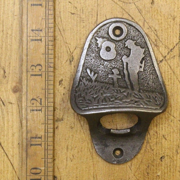 Bottle Opener Wall Mounted FORGOTTEN SOLDIER Cast Antique Iron