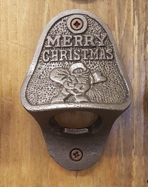 Bottle Opener Wall Mounted MERRY CHRISTMAS Cast Antique Iron