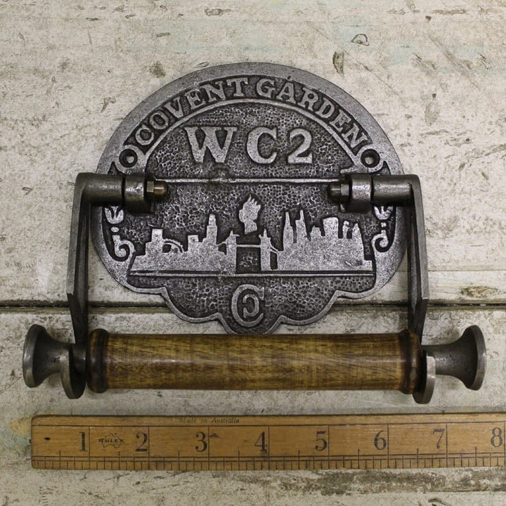 Toilet Roll Holder COVENT GARDEN WC2 Cast Antique Iron Wood 150mm