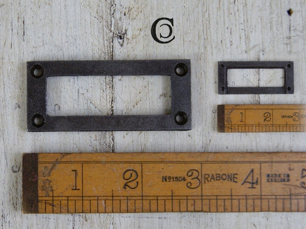 Library Label Frame Holder Square Cast Antique Iron 70mm x 30mm