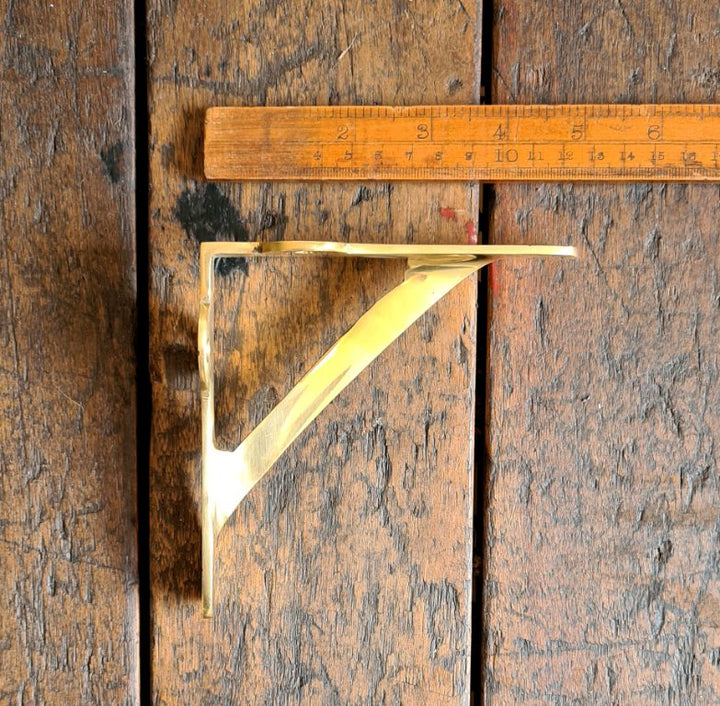 Shelf Bracket GALLOWS Plain Lugs Polished Brass 125mm x 125mm