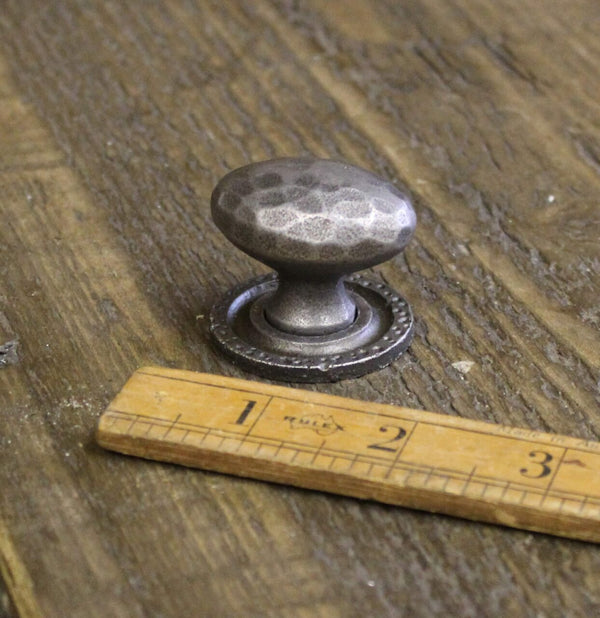 Knob Oval Knob Hammered Back Plate Cast Antique Iron 38mm