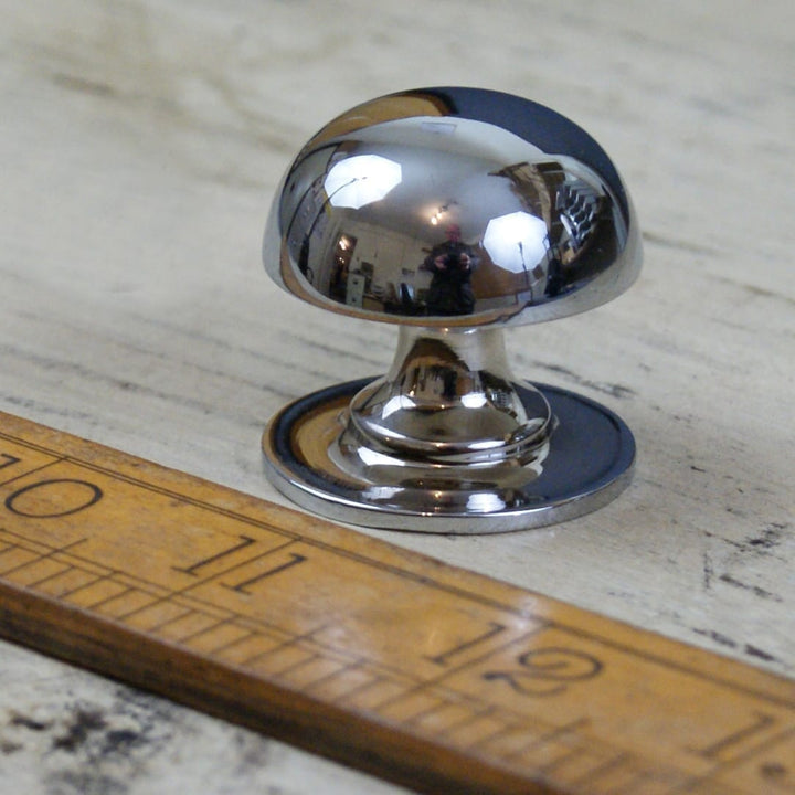 Knob Cupboard Domed MUSHROOM Chrome on Brass 32mm