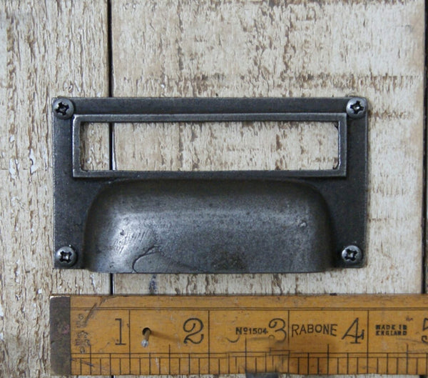 Cup Handle Label Frame Cast Antique Iron 55mm x 105mm