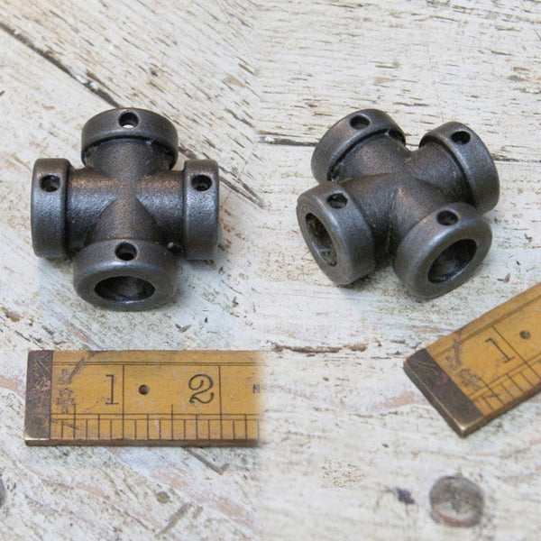 Pipe 15mm Component Cross Connector Cast Antique Iron