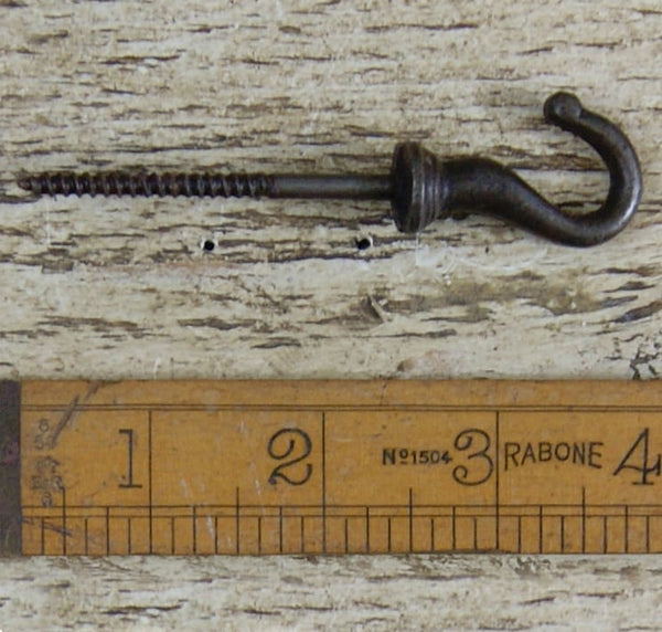 Ceiling Cup Hook Long Thread Screw-In Cast Antique Iron 100mm