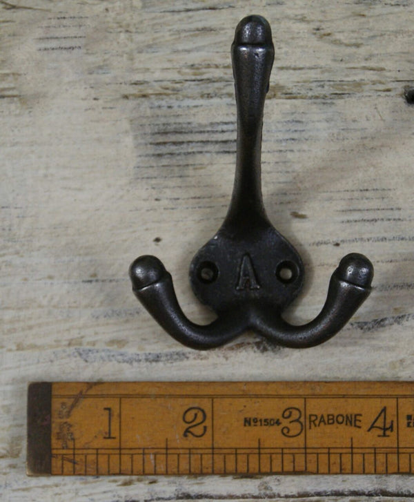 Hat Coat Hook Triple 'A' Cast Antique Iron 90mm