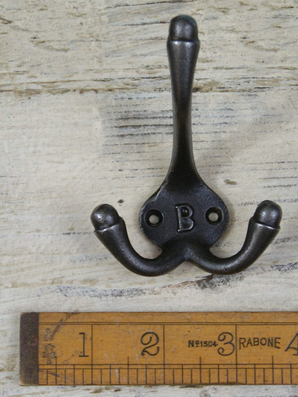 Hat Coat Hook Triple 'B' Cast Antique Iron 90mm