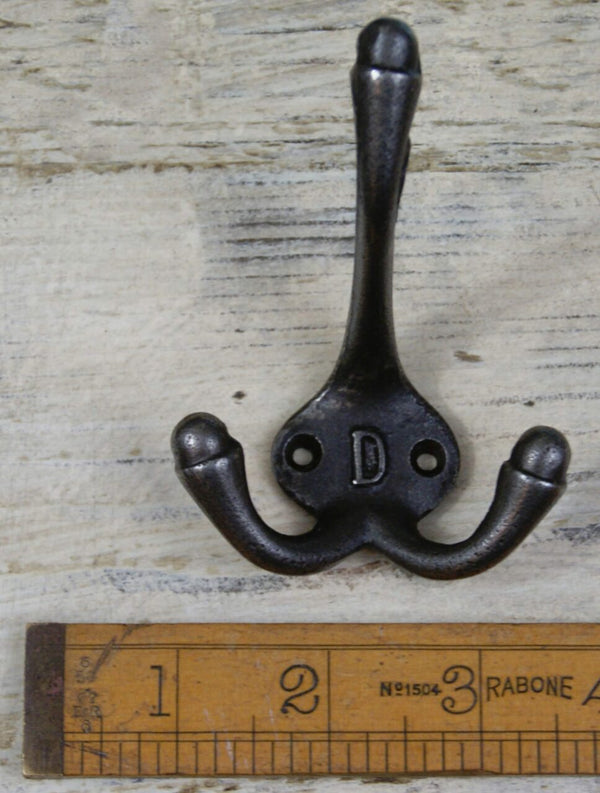 Hat Coat Hook Triple D Cast Antique Iron 90mm