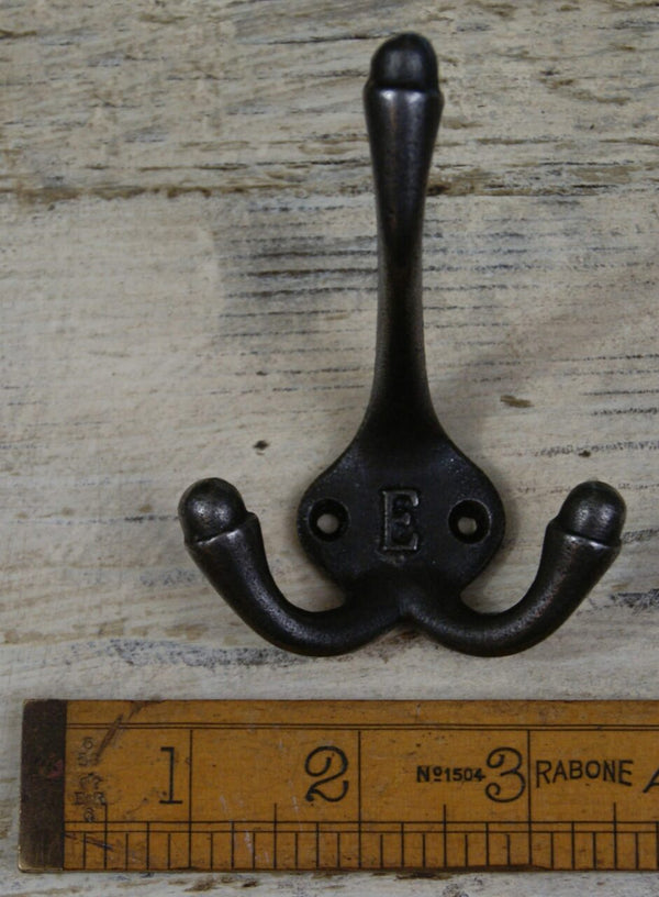 Hat Coat Hook Triple 'E' Cast Antique Iron 90mm